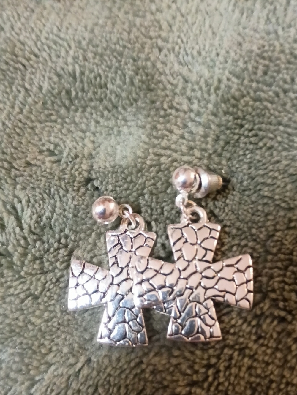 Silver Textured Cross Dangle Earrings for Kids - Sparkle Finish